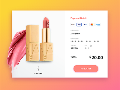 Daily UI 002 - Credit Card 002 card challenge credit card daily makeup modal payment purchase sephora shopping ui