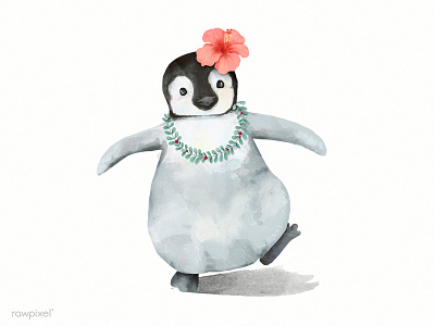 Penguin dance happy hibiscus illustration penguin watercolour