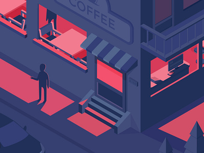 Isometric street(dark) black car dark isometric restaurant room street