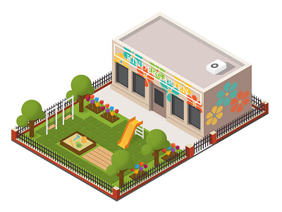 Isometric kindergarten, vector building city illustrator isometric kindergarten map vector