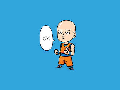 Saitama dress like Goku cartoon character chibi creative cute dragonball face flat funny goku illustration mascot meme one punch man outline power saitama simple sticker sweet