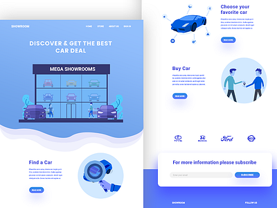 Showroom car concept design illustration landing new page showroom web