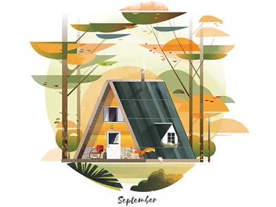 September Cabin cabins forrest fox gfxmob green nature trees vector wilderness