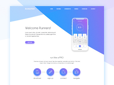 Running app Landing Page app clean flat landing page running ui ux websie