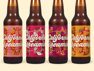 California Dreamin' 70s bottle california cannabis design font fruit illustration script seventies typography