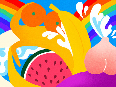 Juicy bath fruits fun illustration rainbow