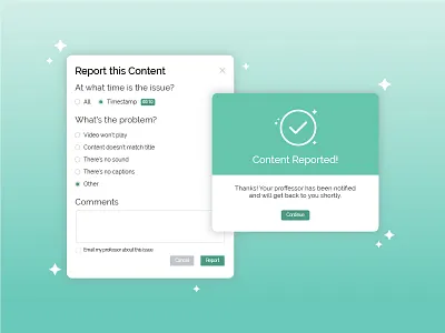 Video Report Pop-Ups confirmation design report reporting ui ux video web