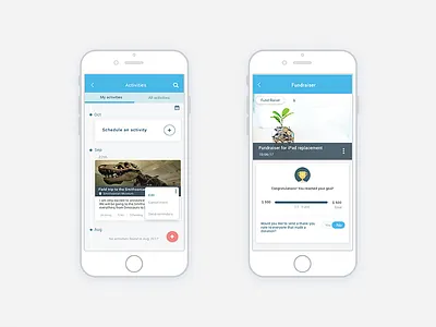 Activity pages on SchoolMessenger app uxui