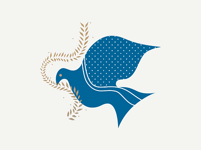 Peace bird blue dove flat gold illustration leaves