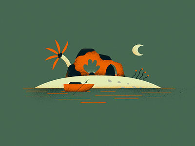 🏝️ boat cave island moon ocean tree