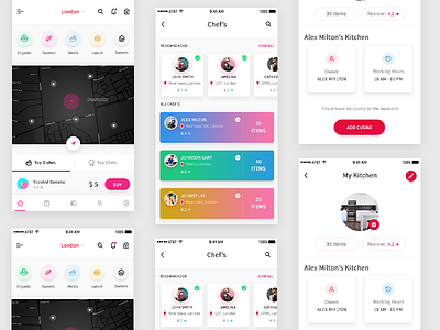 Homemade food app chef color food app gradient homemade ios map profile ui