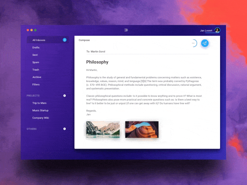 Minimalistic Desktop Client app background image client compose desktop client float fluent design inbox layers mail minimal navigation