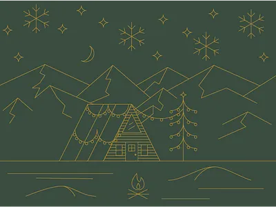 A Frame Xmas cabin camp christmas holiday illustration line mountains poster snow thin xmas