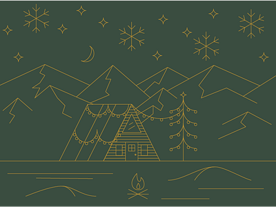 A Frame Xmas cabin camp christmas holiday illustration line mountains poster snow thin xmas