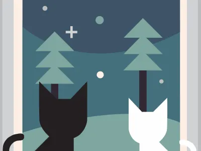 Onlooking cats illustration print vector window woods