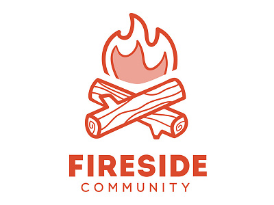 Fireside logo branding community fire fireside log orange podcast wood