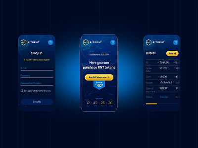 Bitrent bitrent blue building ico mobile platform promo ui ux web website yellow