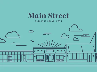 Main Street buildings icon illustration monoline