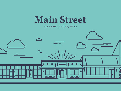 Main Street buildings icon illustration monoline