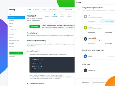 Tapdaq - Docs (White Design) Released! apps clean dark dashboard docs documentation github landing performance responsive table ui