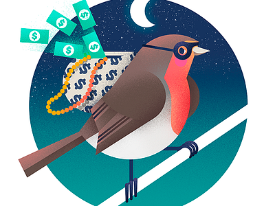 Another Successful Night Robbin' for Robyn the Robin adobe illustrator airbrush childrens illustration colour collective colour collective illustration illustrator kidlit pinchpunchpost vector art vector illustration