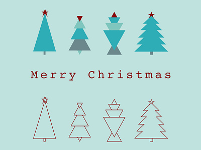 Christmas Flat And Outlined Trees christmas christmas trees cyan green green grey merry christmas red tree