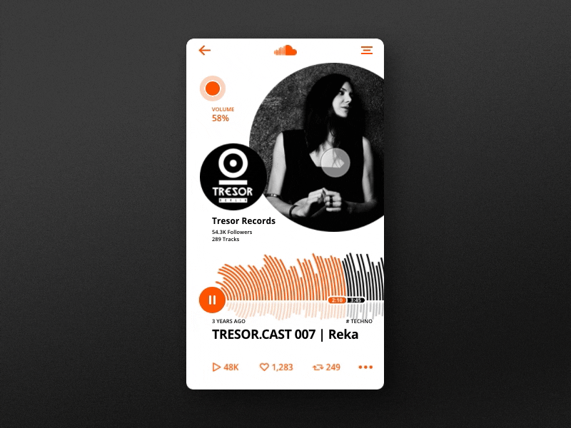 SoundCloud App Concept + Invite giveaway animation app flinto homo faber invite player processing sketch soundcloud soundwave tresor ui