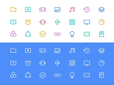 A set of icons(The second wave) blue colorful creative features icons inspiration set system up