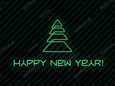 Neon futuristic Christmas tree abstract black carbon christmas fir green line art logo new year pine seamless tree