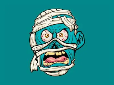 Zombie with a bandage blood brain brand branding character comic creepy dead death halloween horror illustration illustrative monster skull zombie