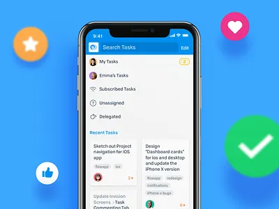 Tasks - Flow iOS App flat flow ios iphone x project management redesign tasks ui