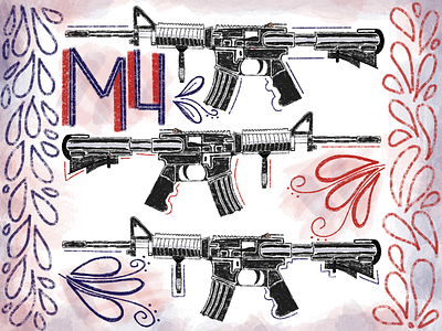 18/100: | M4 | america art arts design digital art digital drawing digital illustration drawing flowers guns illustration lettering m4 military passion project procreate roses usa vector watercolor