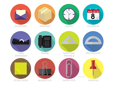 Office Supplies, Set 1 flat design icons illustration illustrator office