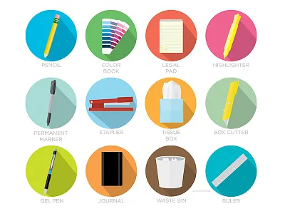 Office Supplies, Set 2 flat design icons illustration illustrator office