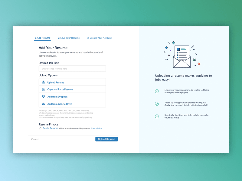 Resume Upload - UI Redesign design form gif redesign ui upload ux