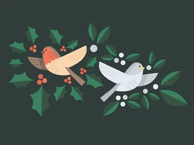 Christmas Birds advent birds christmas cute december design dove holy illustration mistetoe robin