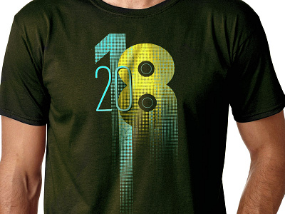 Twenty eighteen retro tshirt design 2018 black cyan halftone neon number retro tshirt twenty eighteen typography vintage yellow