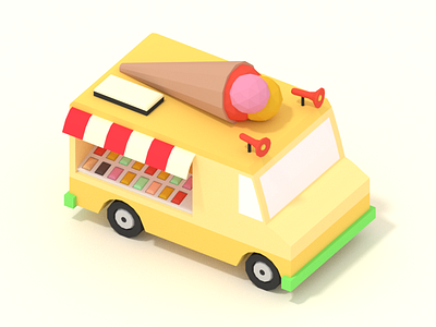Ice Cream Truck 3d ice cream illustration lowpoly truck van