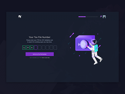 TFN Validation astronaut black details finance fintech invest process purple signup space spaceship superannuation