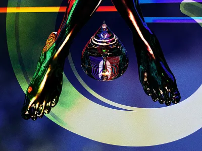 TEN TOES IN THE VOID c4d cinema 4d drop feet illustration octane rain reflection spiral