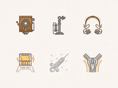 20 century icons / 1910s camera headphones icon parvo camera syringe telephone toaster vector vintage web zipper