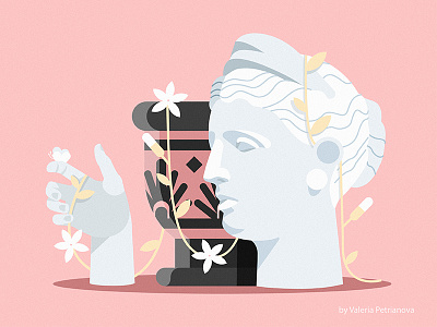 Dreams of spring antiquity art creative design face flat flower hand illustration rome sculpture