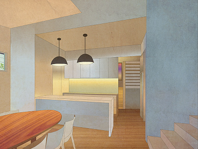 The Kitchen architecture beach geometry gradient home house indoor kitchen minimal room sky table