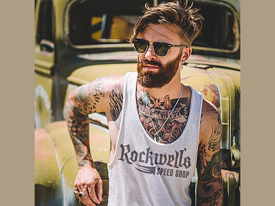 Rockwell's Speed Shop logo, on T-shirt branding calligraphy handlettering hotrod hotrodder identity lettering logo retro speedshop tshirt typography