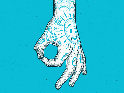 Got 'Em circle emoji flash game hand illustration ink prank tattoo troll wink