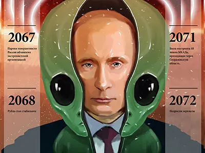 Humorous political calendar alien editorial humour illustration magazine mars moscow policy portrait putin red russia