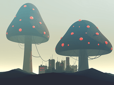 Mushroom City adobe architecture art c4d dark design fantasy maxon photoshop ps s0apii