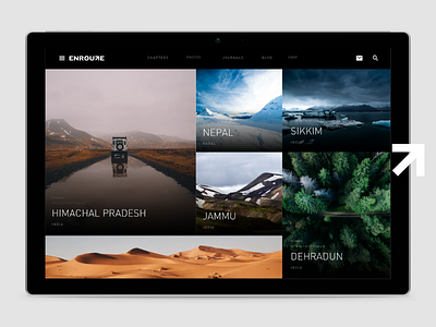 Enroute Travelogue Website branding design identity logo minimal photography type ui web web design