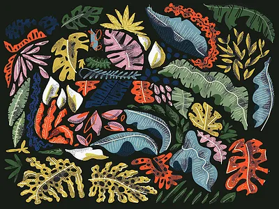 Jungle colors flowers green hidden illustration jungle leaves vintage woman