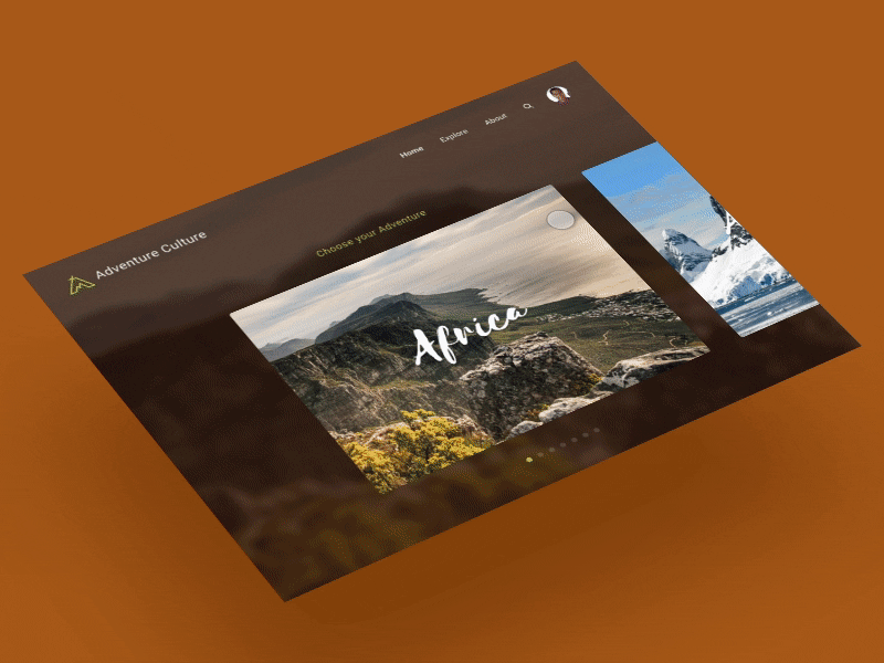 Adventure Culture concept travel site UI (1 of 2) design flinto travel ui ux